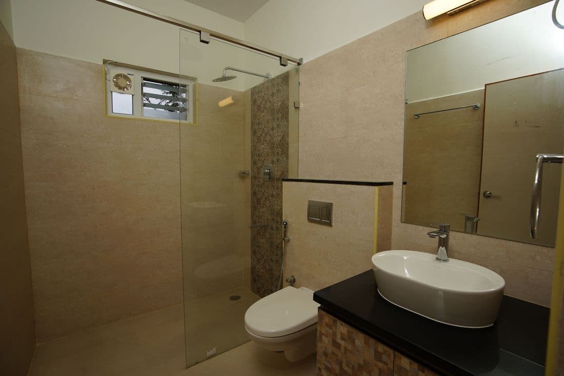 Bathroom with glass partition