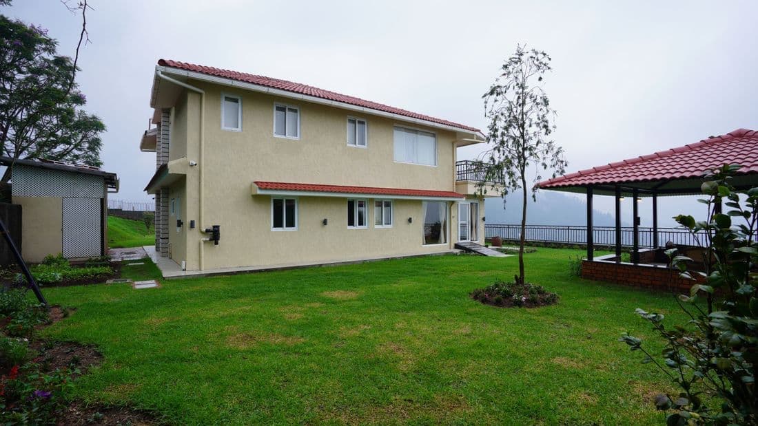 Flat lawn with gazebo